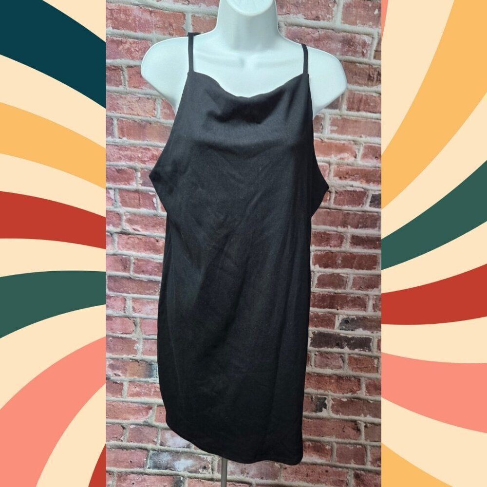 A New Day Black Ribbed Mini Dress XL‎ Sleeveless Cowl Neck Soft Cozy Knit NEW